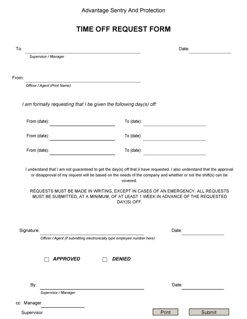 Time Off Request Form Templates PDF Word Sample