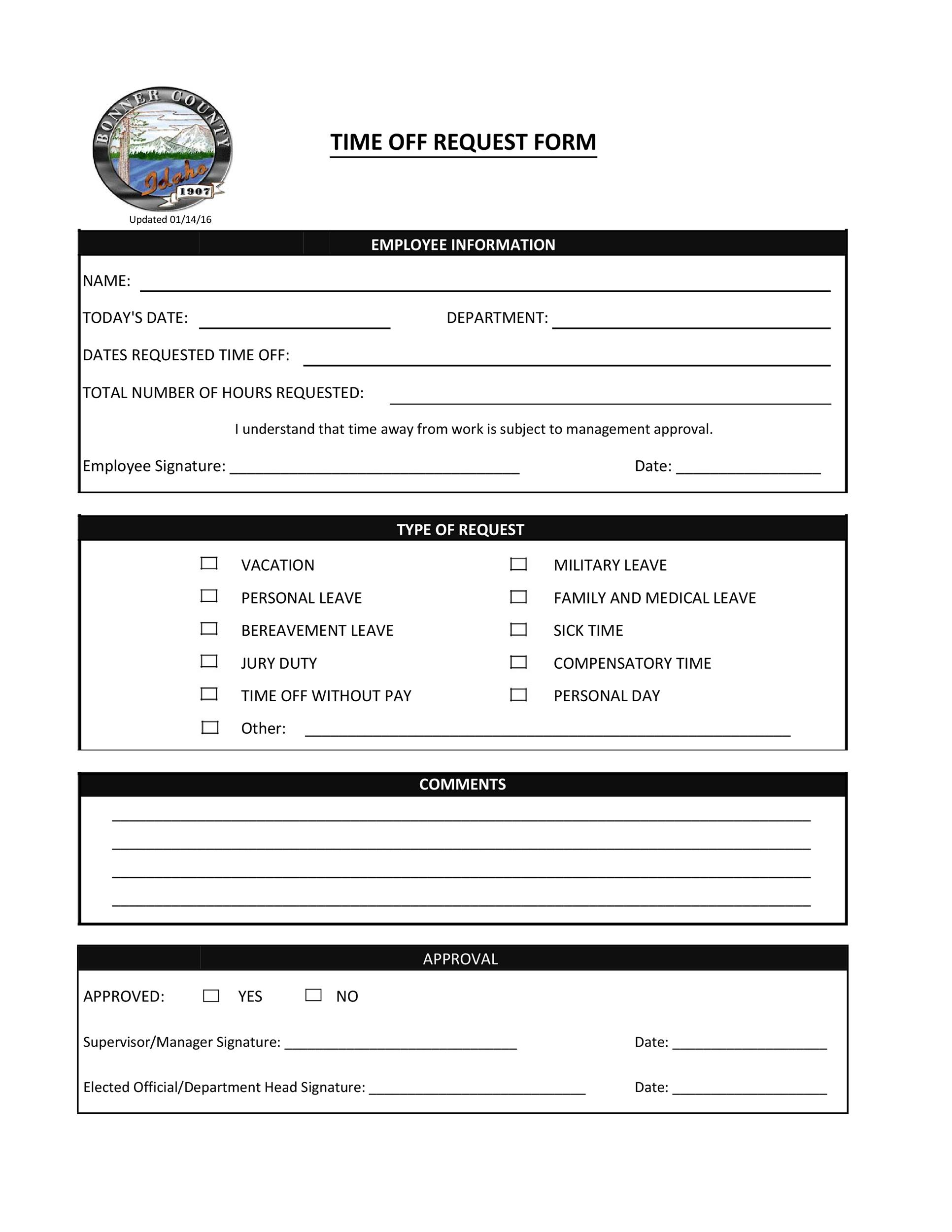 Time Off Request Form Templates PDF Word Sample