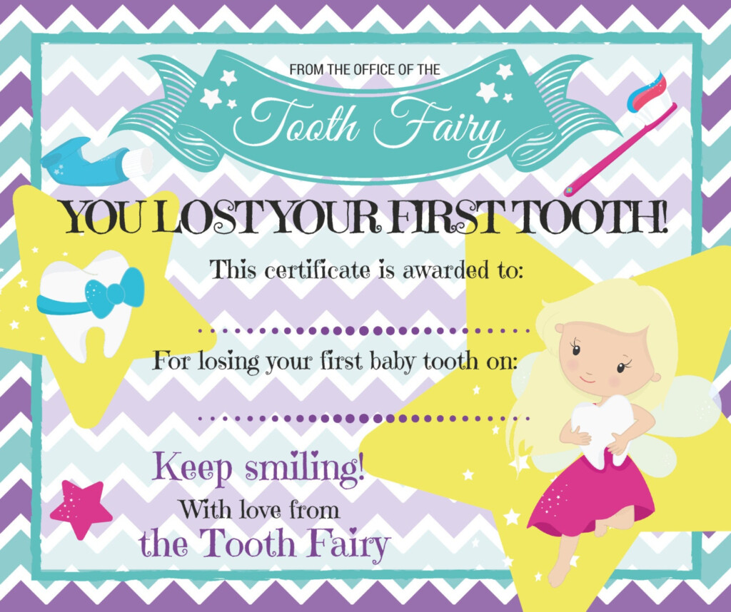 Tooth Fairy Certificate For Losing First Baby Tooth