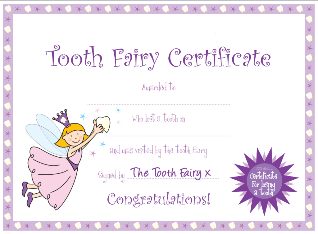 Tooth Fairy Certificate Tooth Fairy Certificate Tooth 