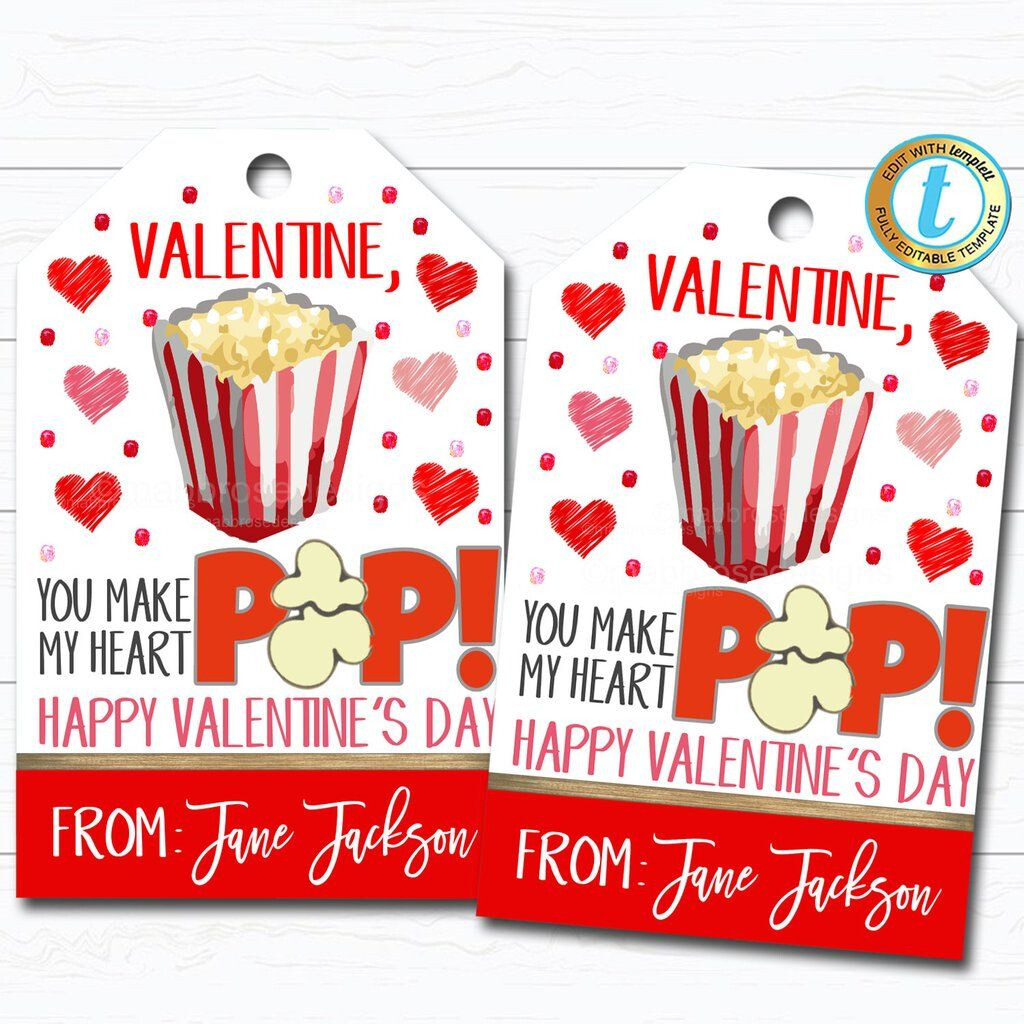 Valentine Popcorn Tags You Make My Heart Pop Valentine 