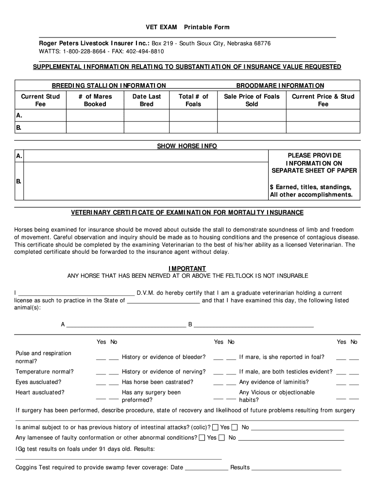 Veterinary Exam Forms Fill And Sign Printable Template