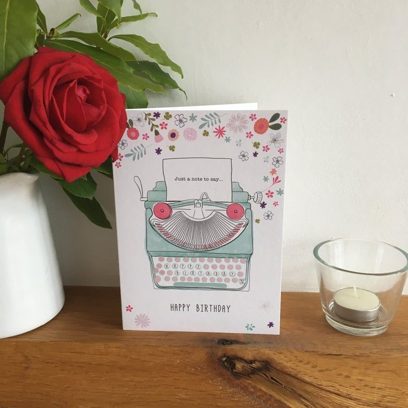 Vintage Style Illustrated Birthday Card With A Typewriter 