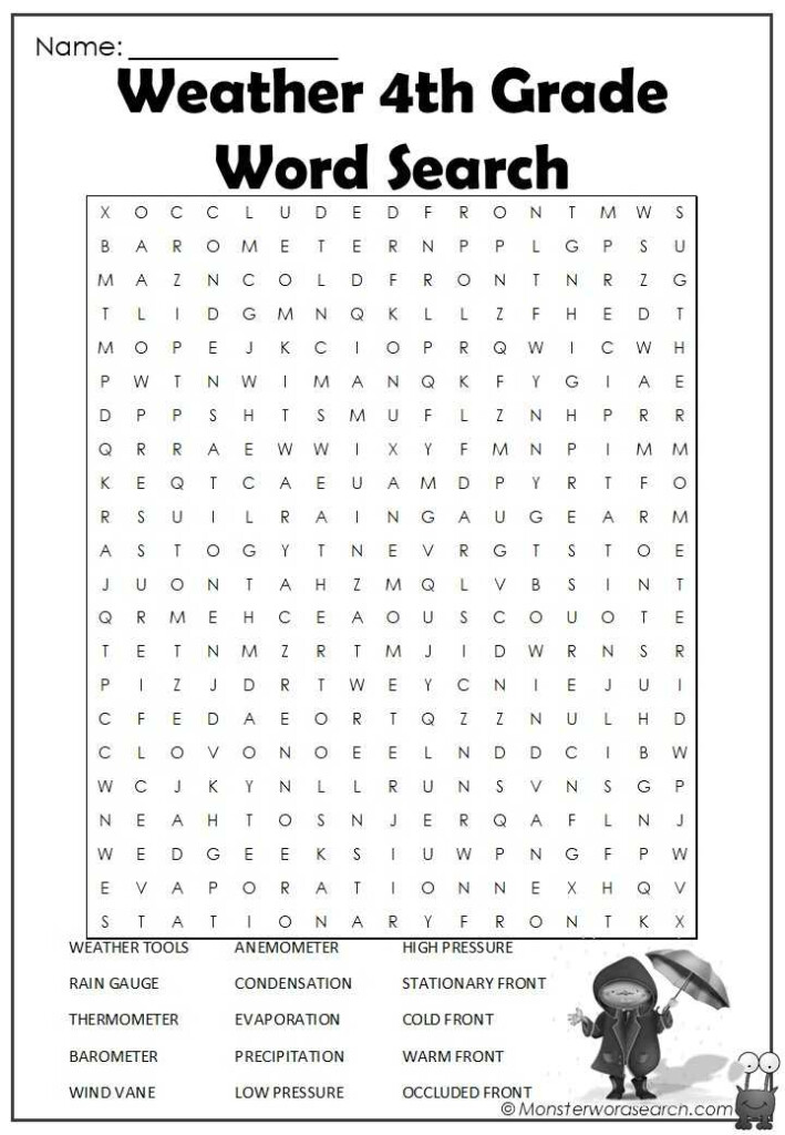 Weather 4th Grade Word Search Monster Word Search