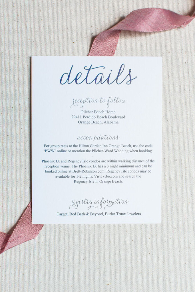 Wedding Invitation Insert Card Guest Details On Navy 