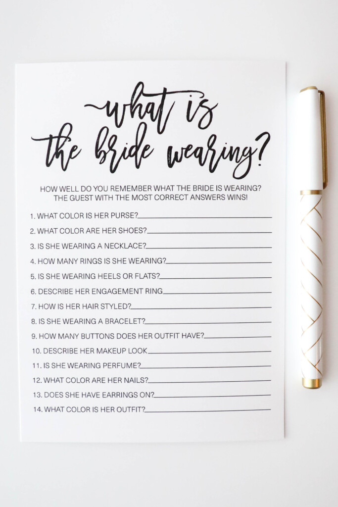 What Was The Bride Wearing Game Questions Printable - NewFreePrintable.net