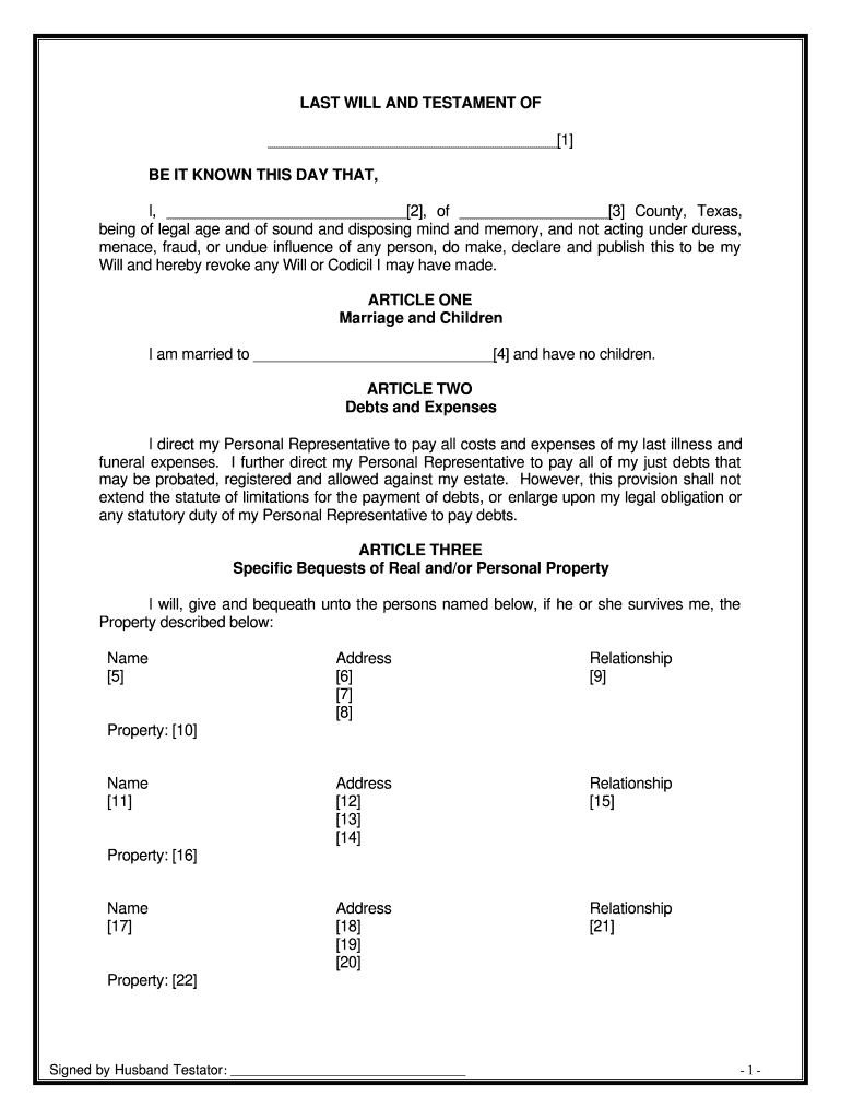 Will Template Texas Fill Online Printable Fillable 