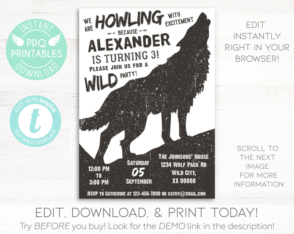 Wolf Birthday Invitation Instant Download Wolf Invitation 