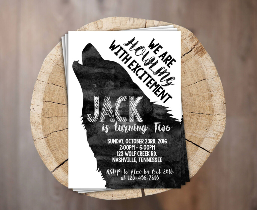 Wolf Invitation Personalized Printable B W Watercolour 