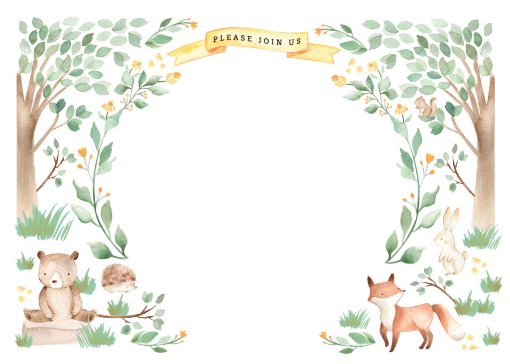Woodland Creatures Baby Shower Invitation Template Free 