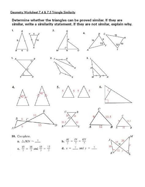 10th Grade Geometry Similar Triangles Worksheet Worksheet