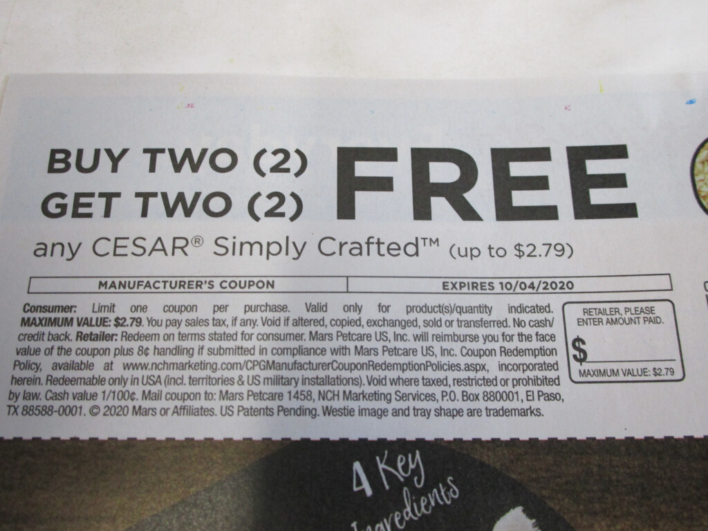 15 Coupons Buy 2 Get 2 FREE Cesar Simply Crafted Dog Food 10 4 2020