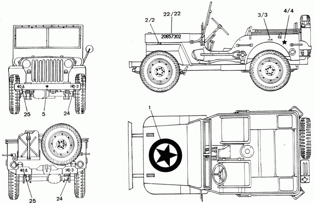 1942 Jeep Willys SUV Blueprints Free Outlines