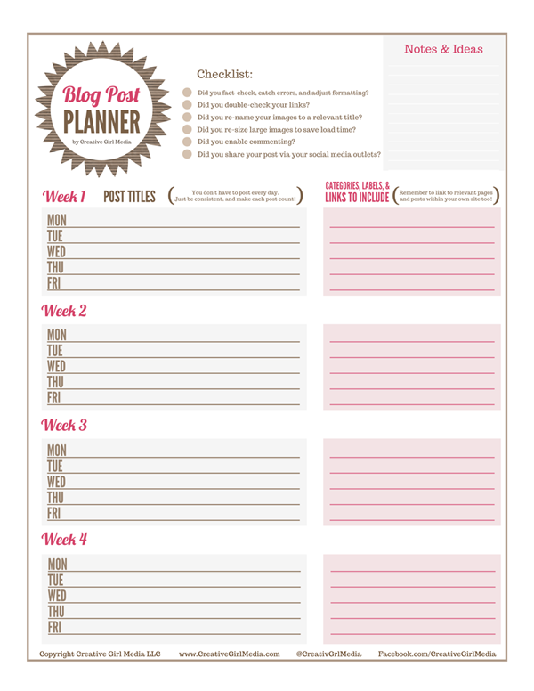 20 Free Printable Blog Planners Fab N Free