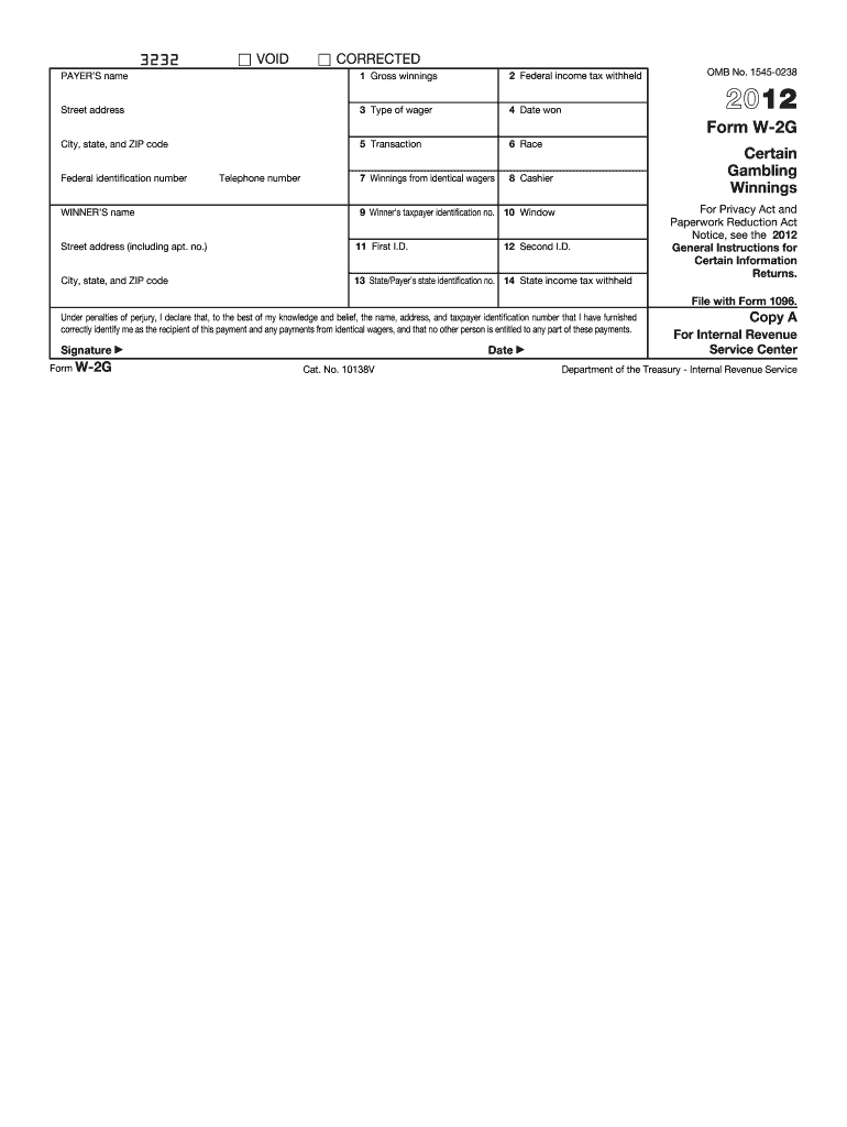 2012 Form IRS W 2G Fill Online Printable Fillable Blank PdfFiller