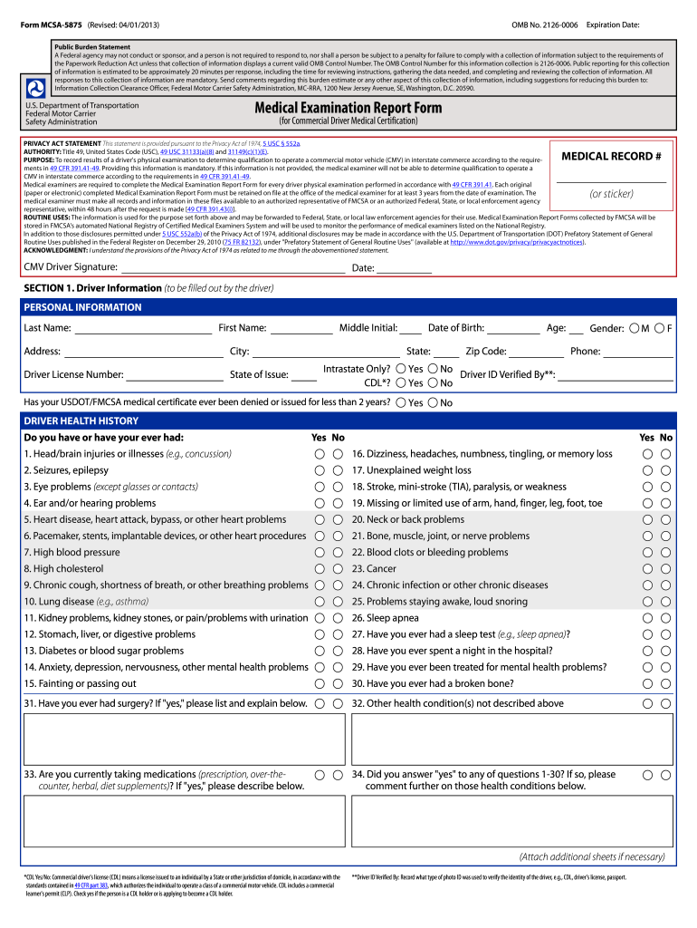 2013 Form DoT MCSA 5875 Fill Online Printable Fillable Blank PdfFiller