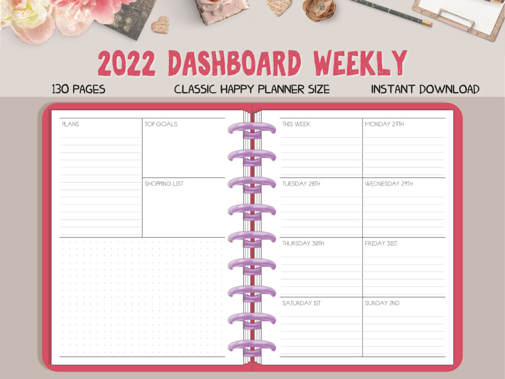 2022 Dashboard Layout Weekly Planner Printable Classic Happy Etsy