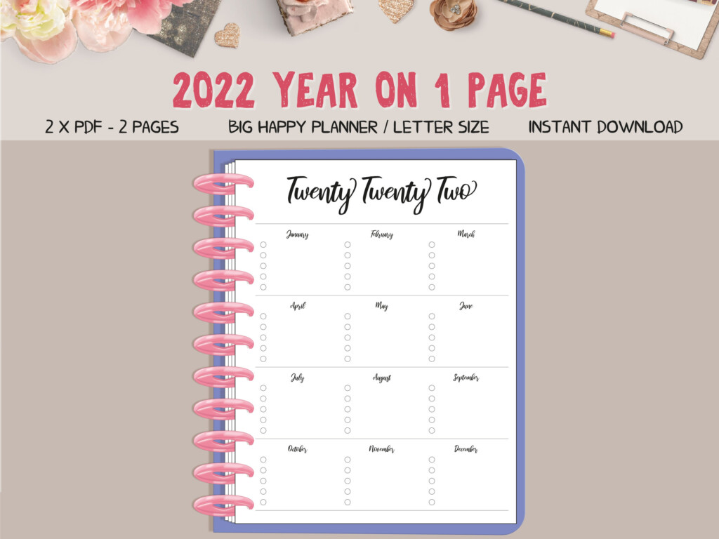 2022 Year On 1 Page Big Happy Planner Printable Letter Size Etsy