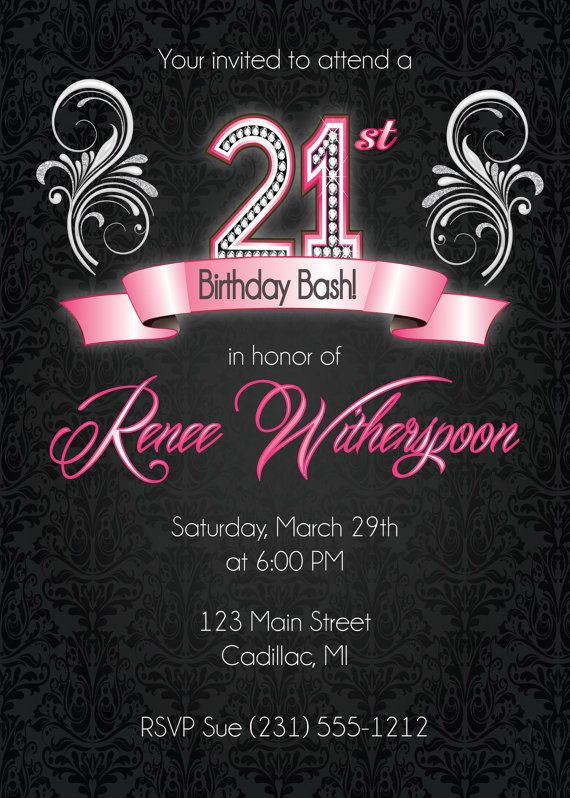 21st Birthday Invitation 21st Birthday Party Invitation Silver 