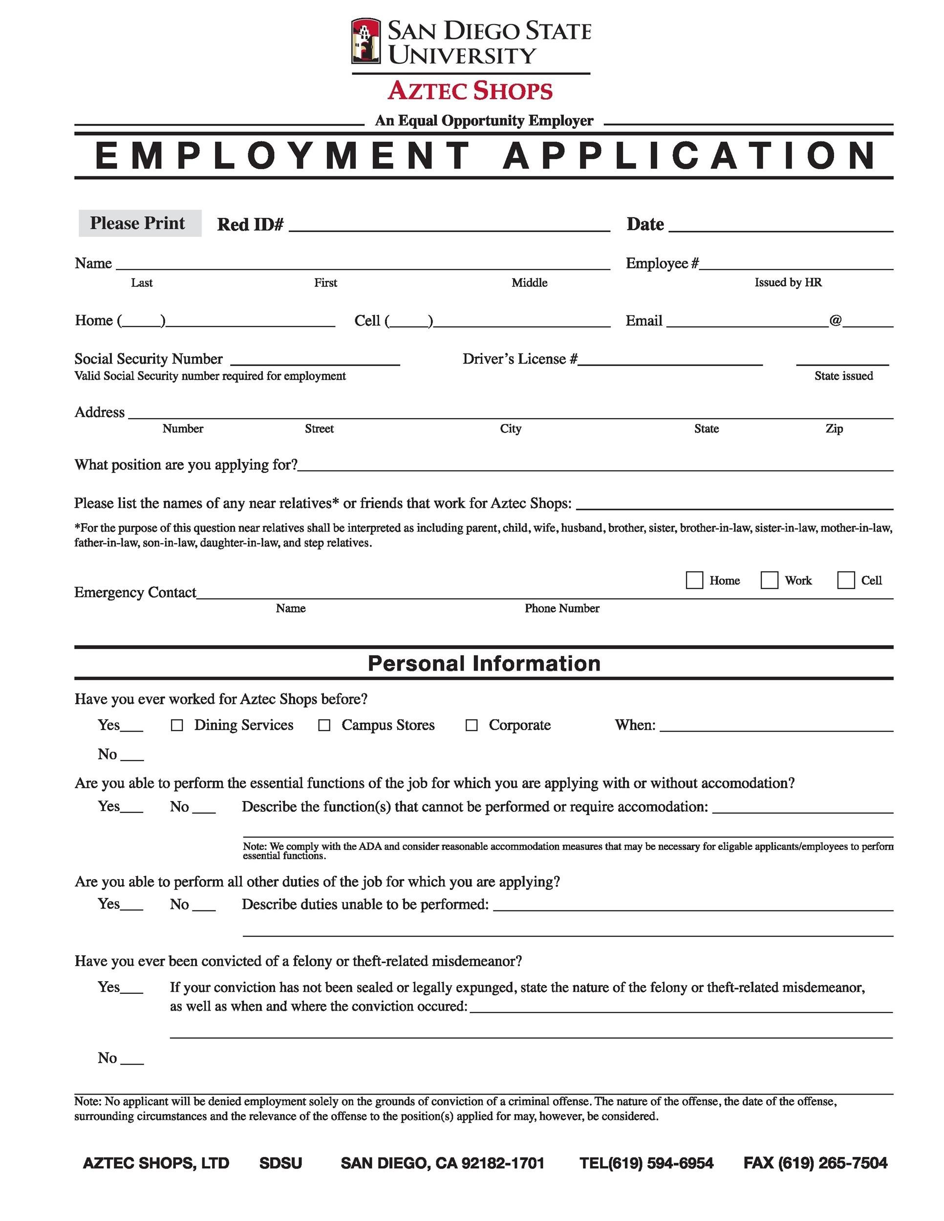 50 Free Employment Job Application Form Templates Printable 