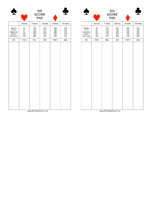 500 Score Card Printable Pdf Download