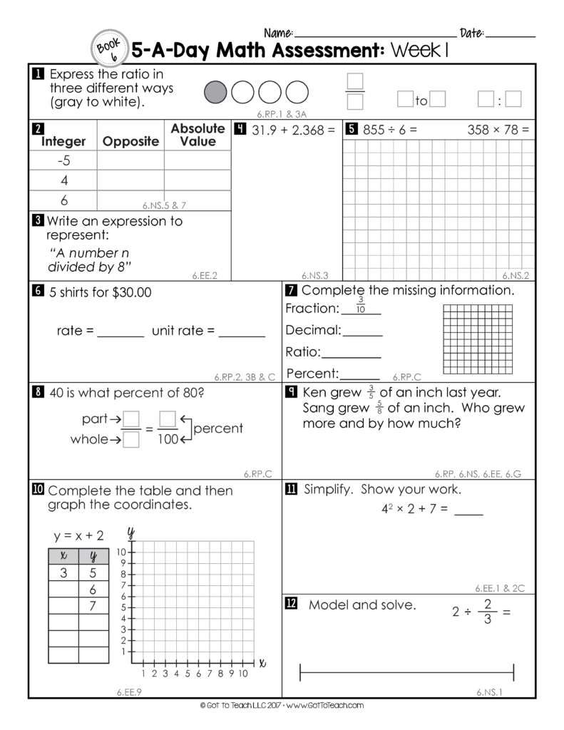 6th Grade Weekly Math Assessments Teacher Thrive