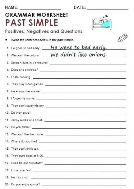 9th Grade Grammar Worksheets Simple Past Tense Worksheet English 