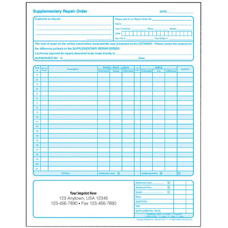 Auto Repair Supplement Request Forms 2 Part Automotive Forms 