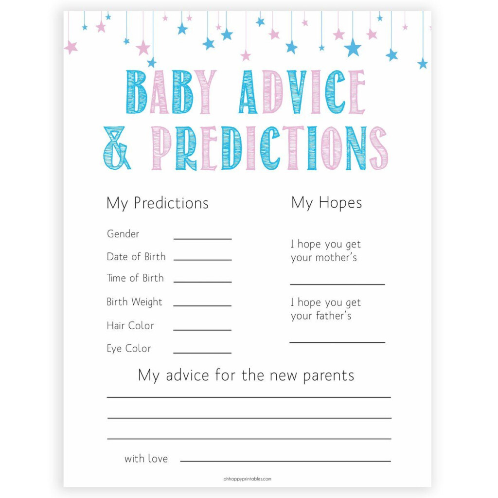 Baby Advice Predictions Card Gender Reveal Baby Advice 