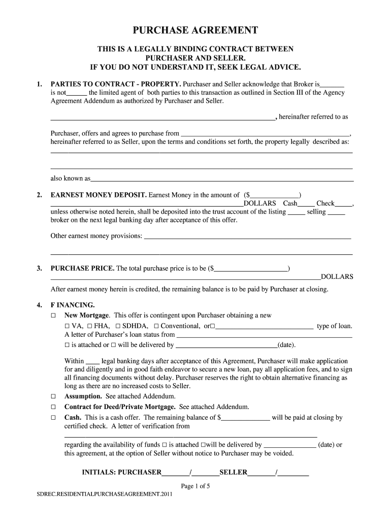 Blank Purchase Agreement Form Fill Online Printable Fillable Blank 