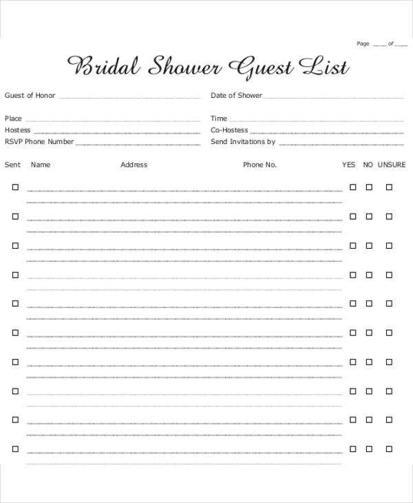 Bridal Shower Gift List Templates 5 Free Word PDF Format Download 