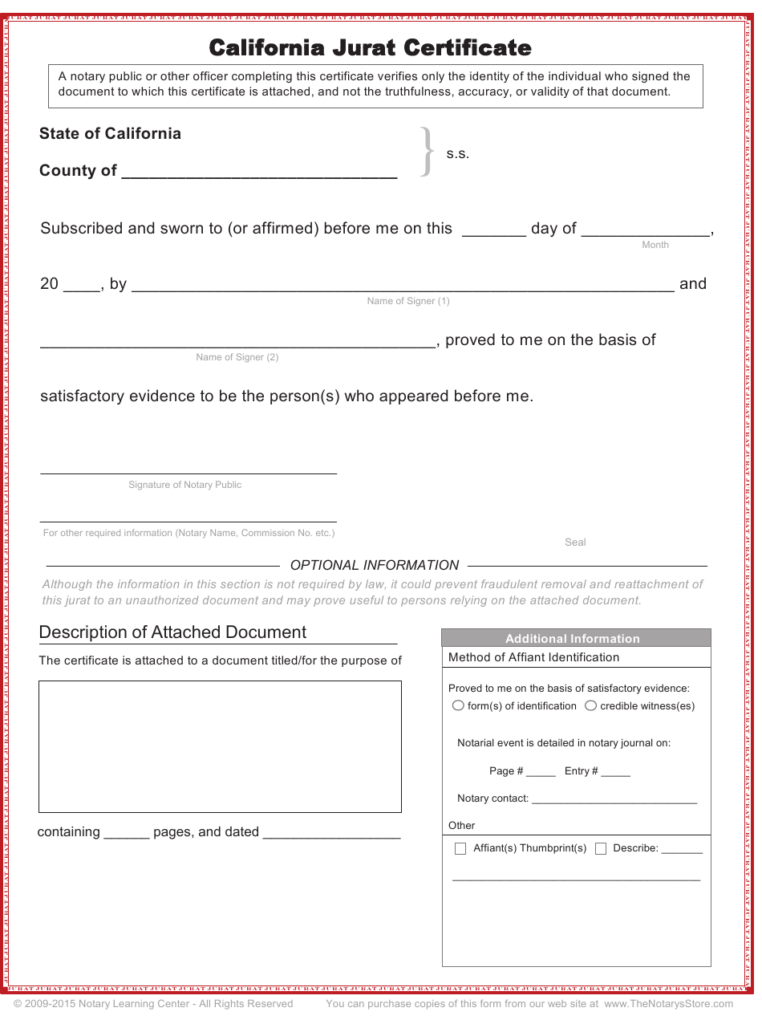 California Jurat Certificate Template Download Printable PDF 