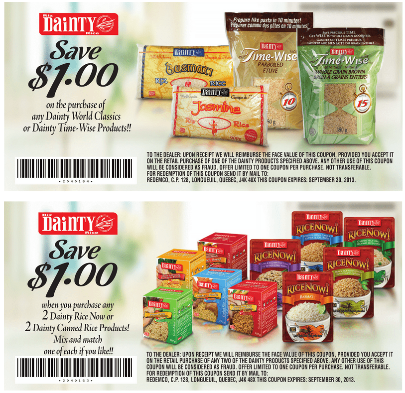 Canadian Printable Coupons Dainty Rice Canadian Freebies Coupons 
