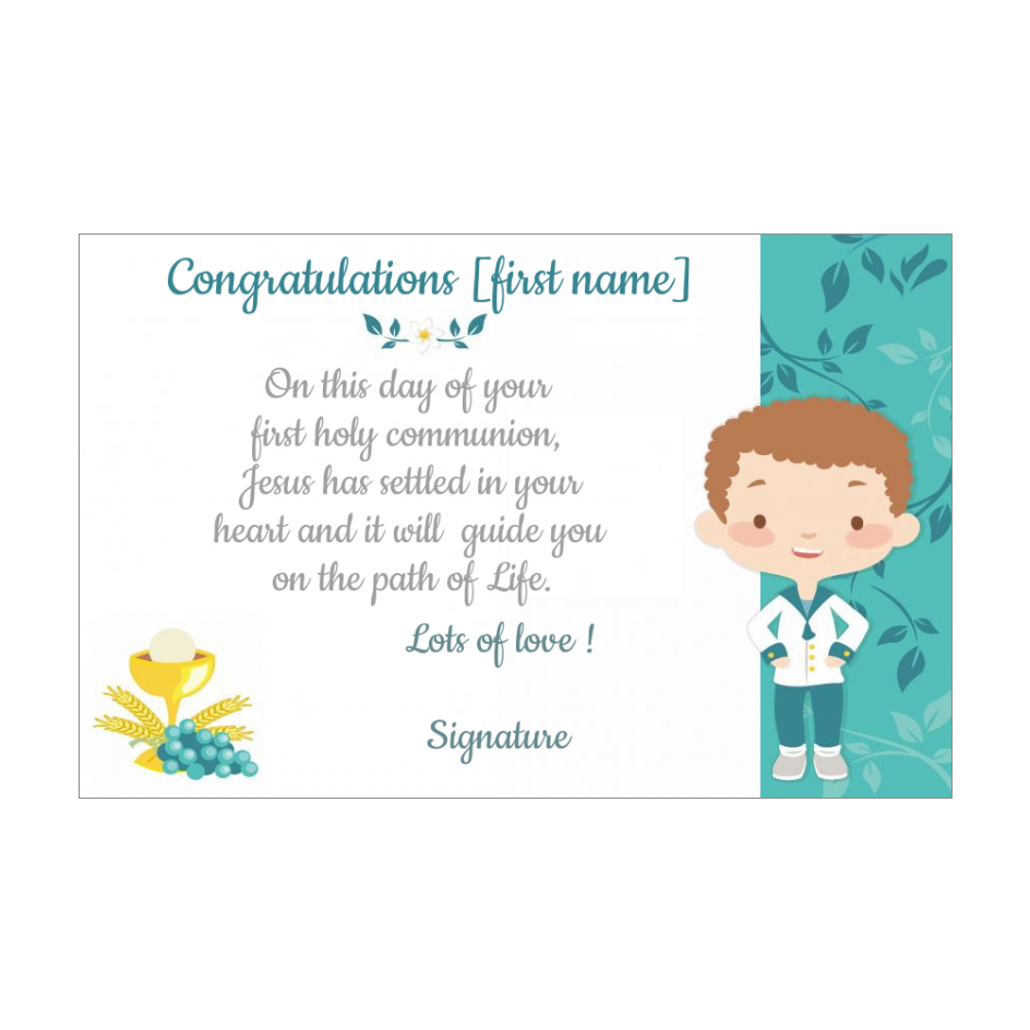 Card Congratulations Communion Flower Boy Blue Free Template card 2732 