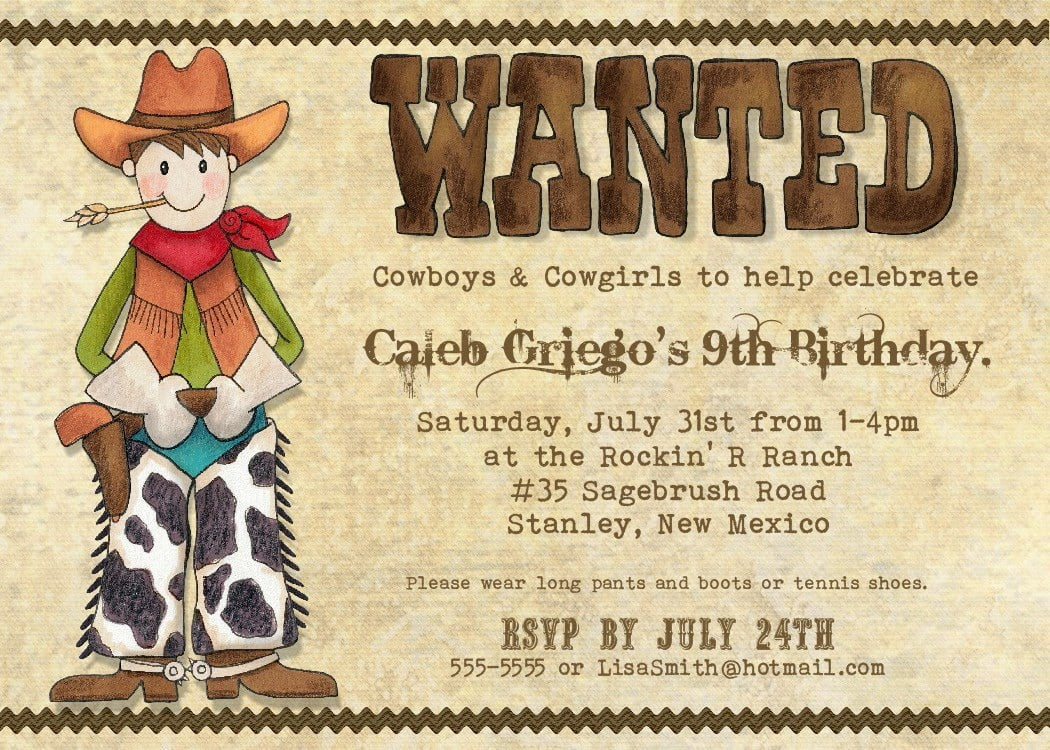 Cartoon Cowboy Birthday Invitation FREE Printable Birthday Invitation 