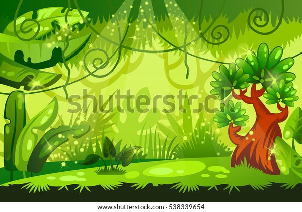 Cartoon Jungle Background Tropical Landscape Vector Stock Vector 