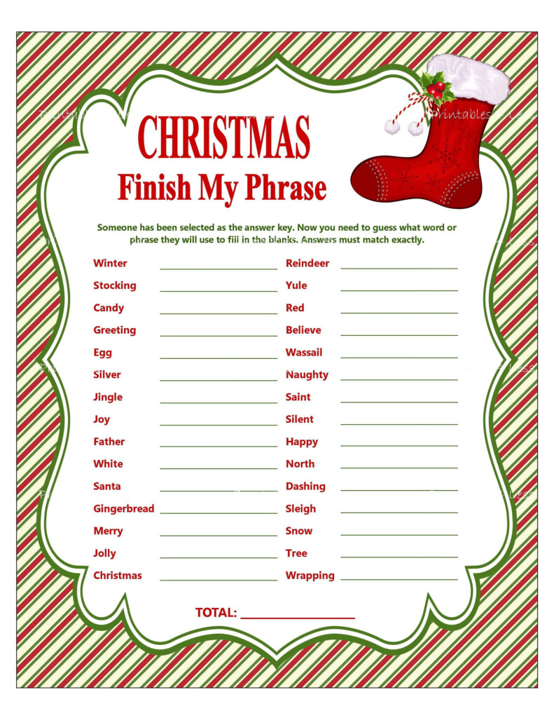 Christmas Finish My Phrase Printable Christmas Party Game Holiday 