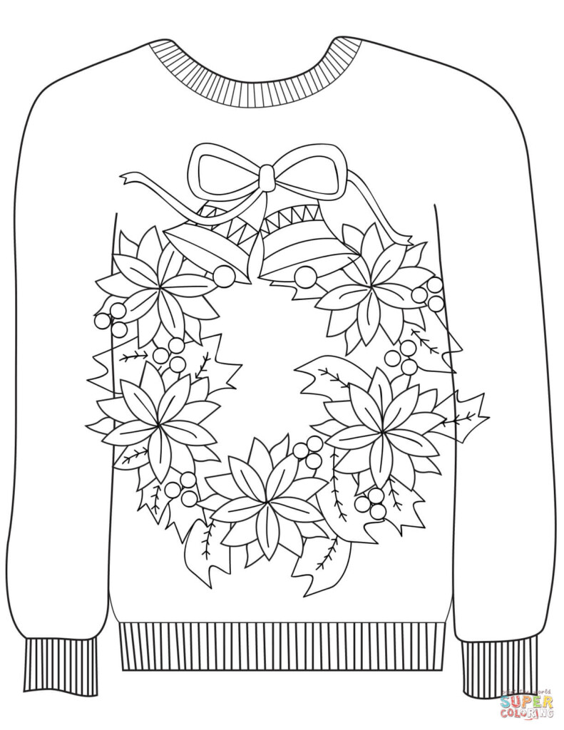 Christmas Ugly Sweater With A Christmas Wreath Motif Coloring Page 