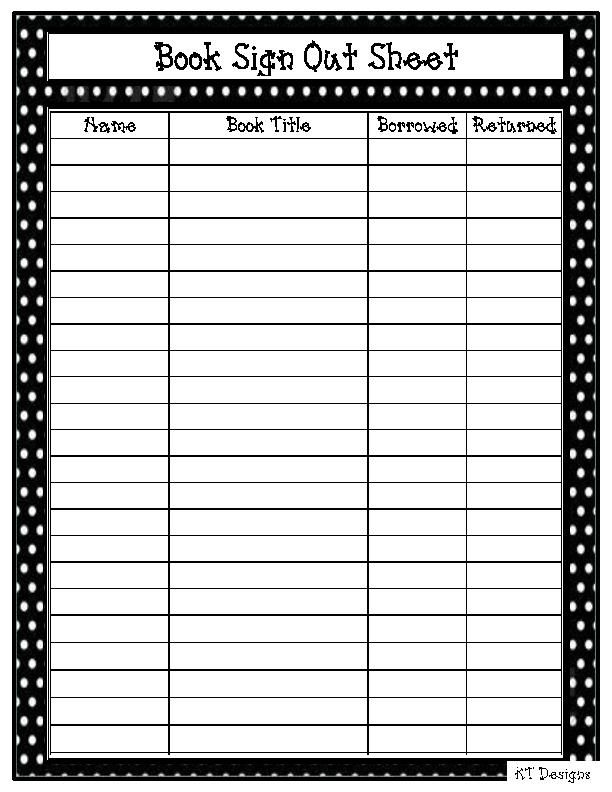Classroom Book Check Out Form Book Sign Out Sheet Classroom Library 