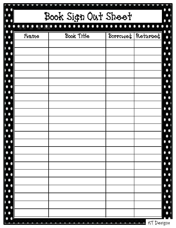 Classroom Book Check Out Form Book Sign Out Sheet Classroom Library