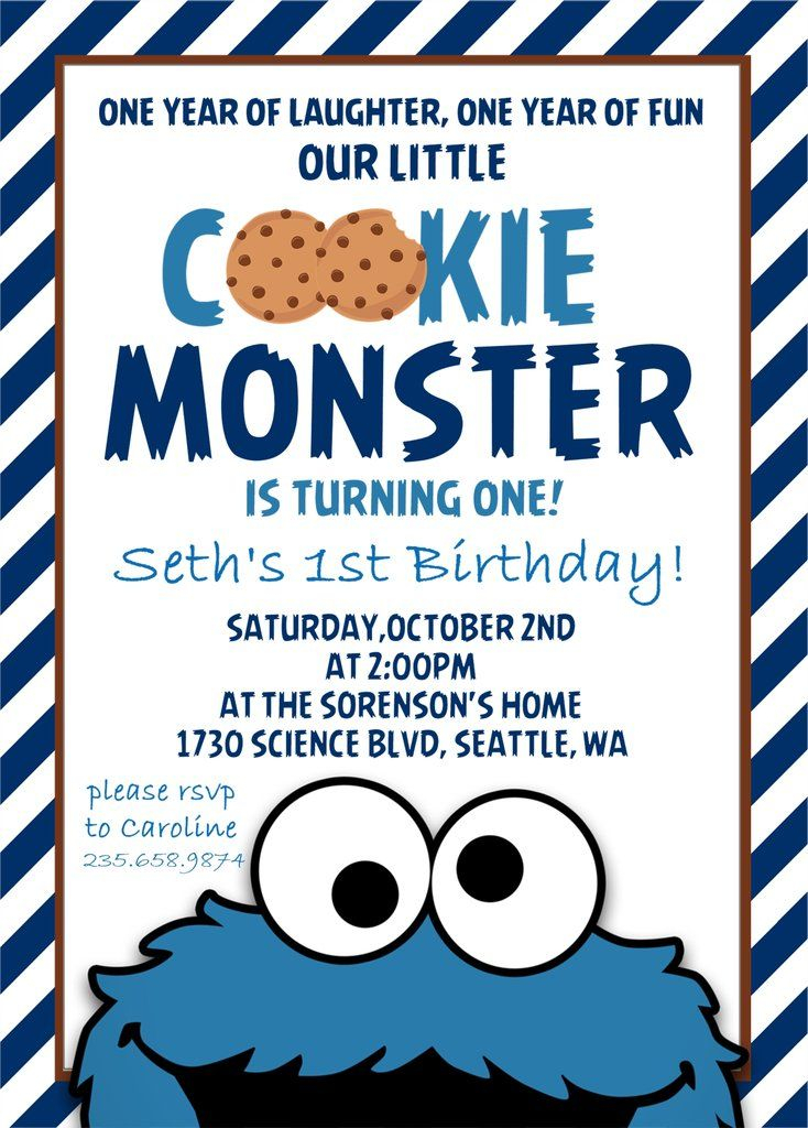 Cookie Monster 1st Birthday Party Invitations Cookie Monster Birthday 
