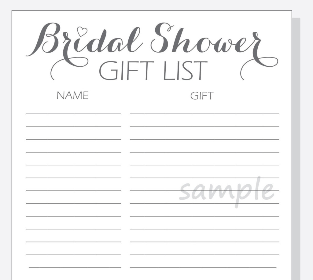 DIY Bridal Shower Gift List Printable Calligraphy Script
