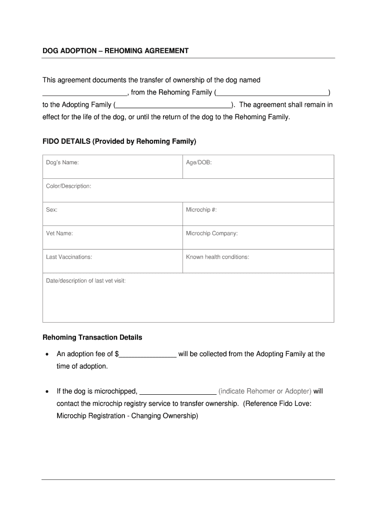 Dog Rehoming Contract Fill Online Printable Fillable Blank PdfFiller