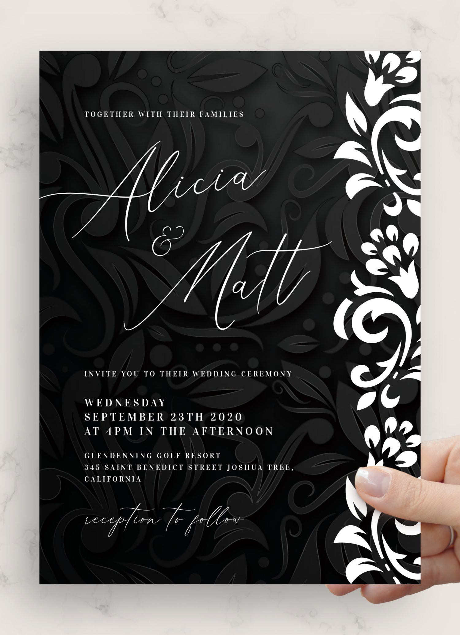 Download Printable Black And White Wedding Invitation PDF