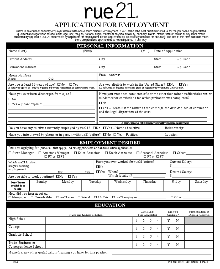 Download Rue21 Job Application Form PDF WikiDownload