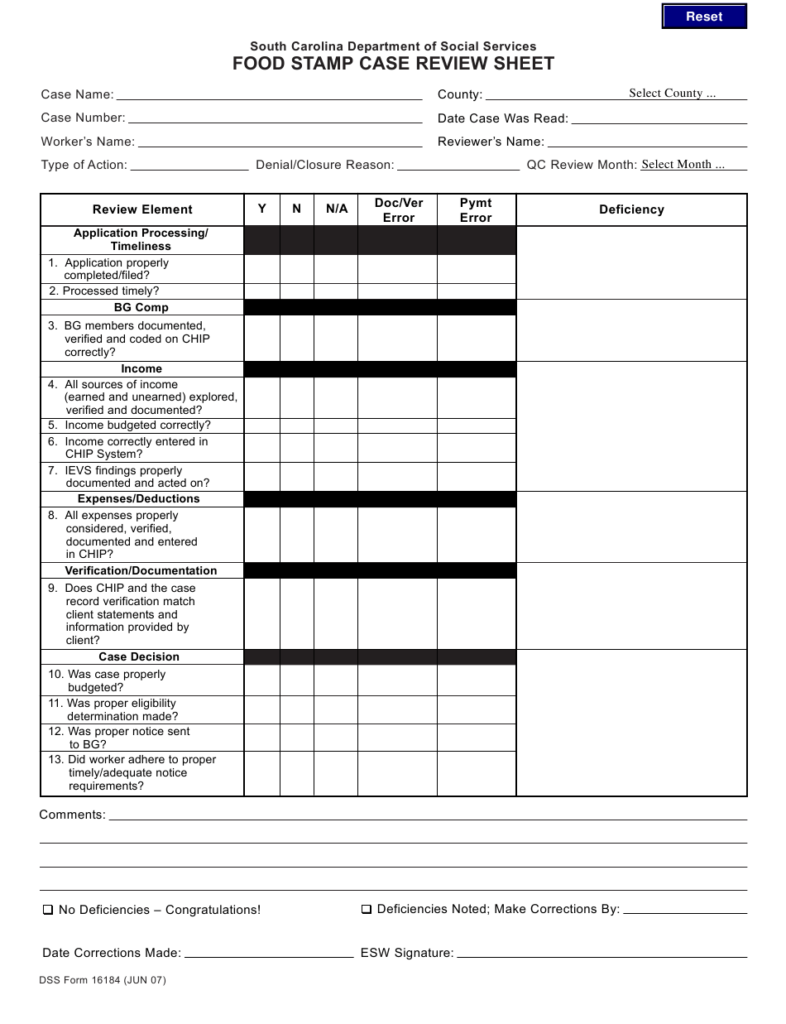 DSS Form 16184 Download Fillable PDF Or Fill Online Food Stamp Case 