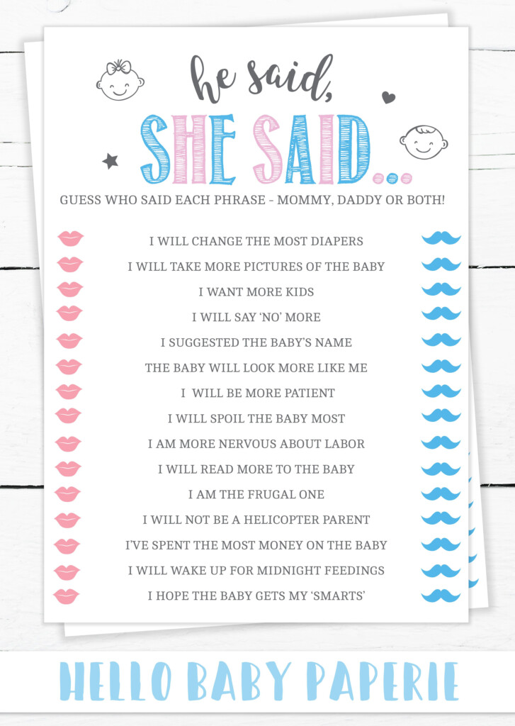 Editable Pink And Blue He Said She Said Game Template Gender Reveal 