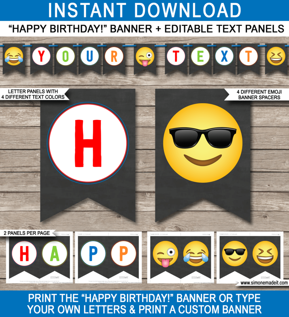 Emoji Printable Banner Template For Boys Happy Birthday Bunting