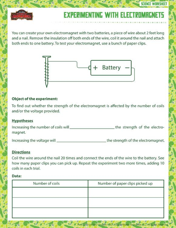 Experimenting With Electromagnets Printable Science Worksheets 6th 