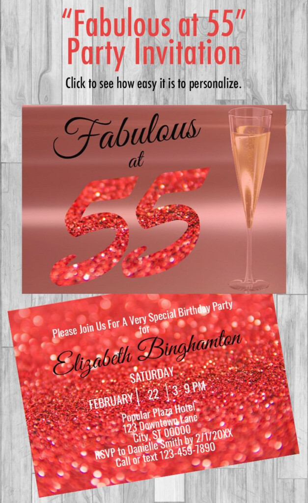 Fabulous At 55 Birthday Coral Glitter Party Invitation Zazzle 